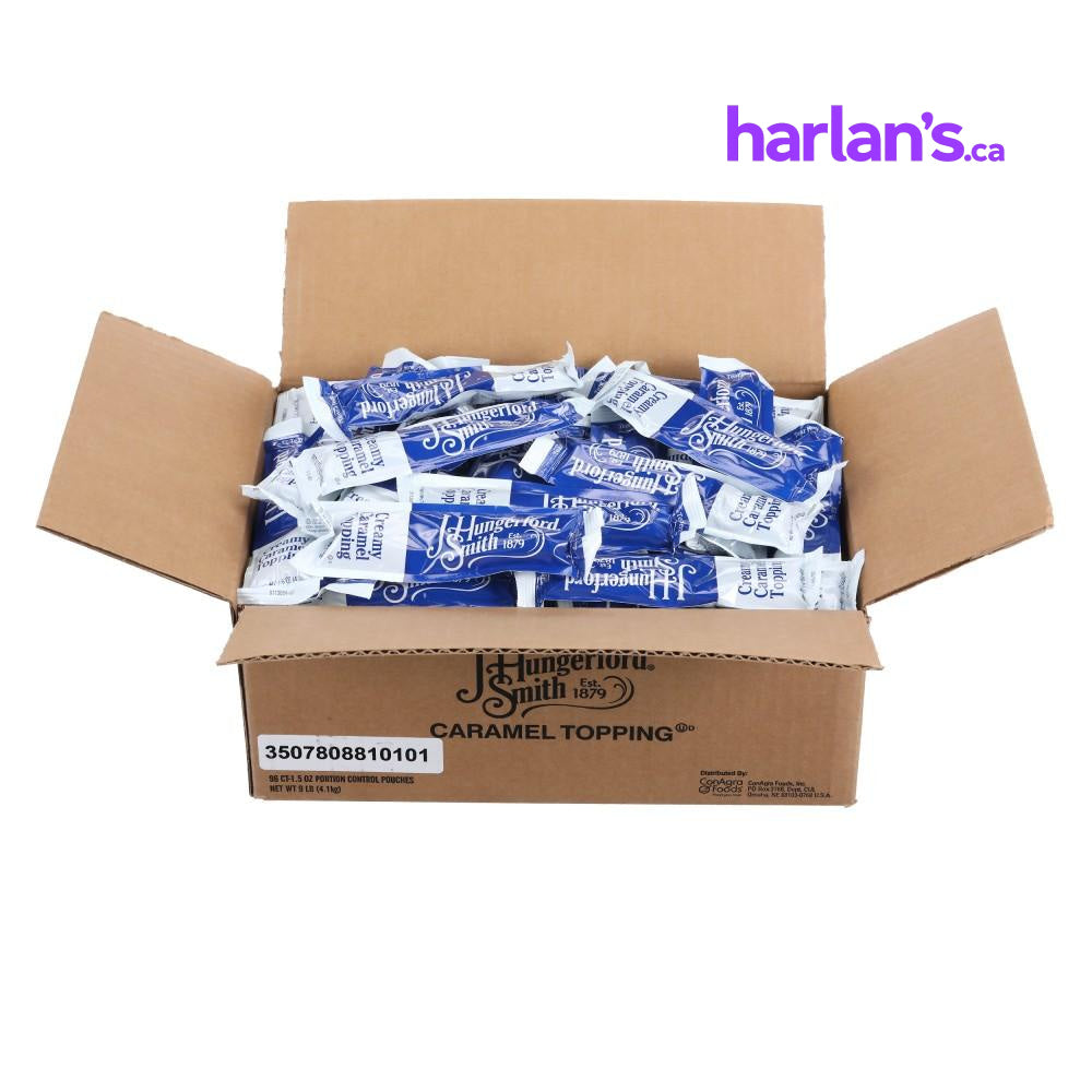 J HUNGERFORD SMITH CARAMEL Packs - 96 packs x 1.05oz -Item#41716 - Harlan Fairbanks Canada