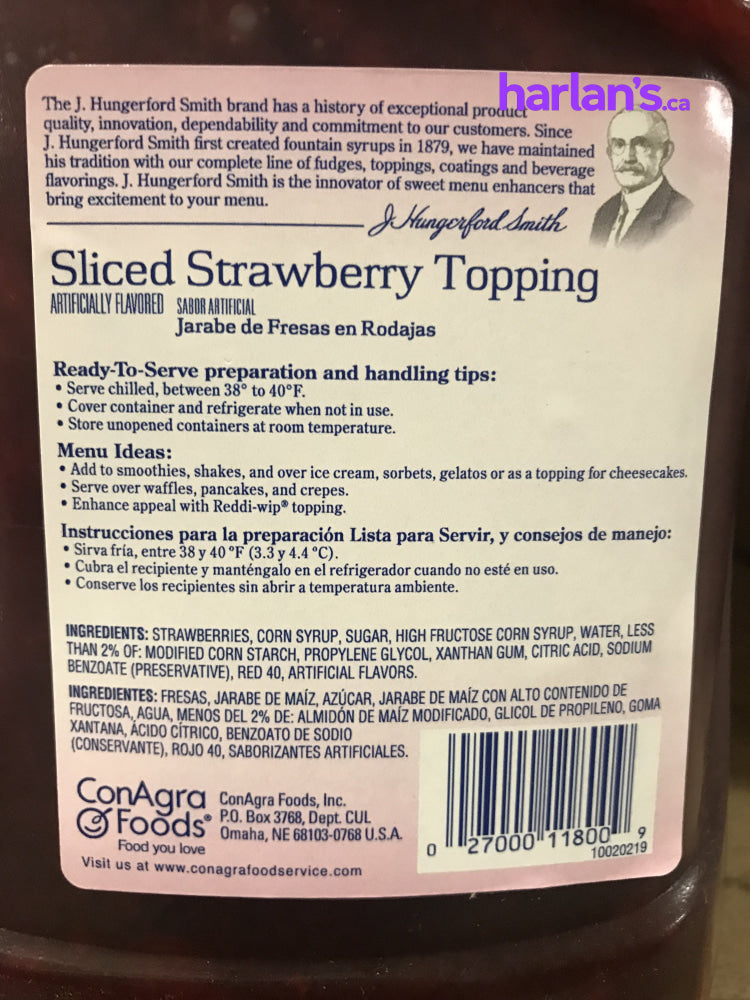 J HUNGERFORD SMITH STRAWBERRY TOPPING, WIDE-MOUTH JUGS - 3 x 100oz -Item#41790 - Harlan Fairbanks Canada