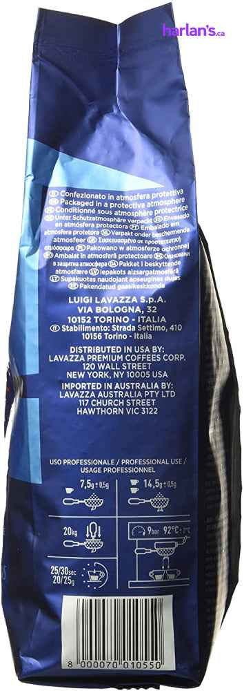 Lavazza DEK Whole Bean Coffee Blend, Decaffeinated Dark Espresso Roast, Case of 12 x 1.1-Pound (.5 KG) Bag -Item#201057