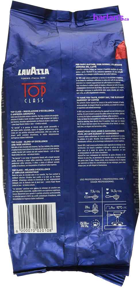 Lavazza Top Class Whole Bean Coffee Blend, Medium Espresso Roast, Case of 6 x 2.2-Pound (1KG) Bag -Item#202010
