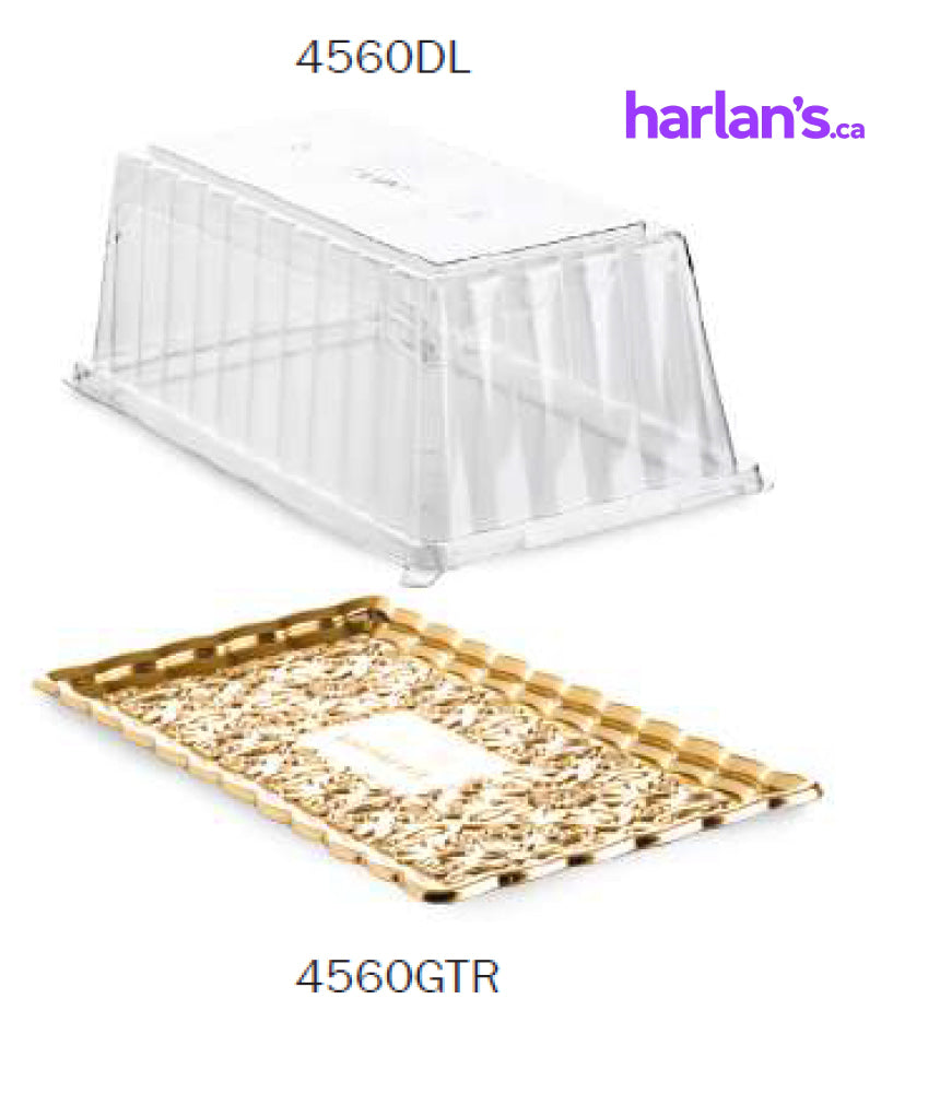 Rectangular Gold Cake Tray Pet (30x15 h9.5cm) – 150 pcs/box - Item# 4560GTR - Harlan Fairbanks Canada