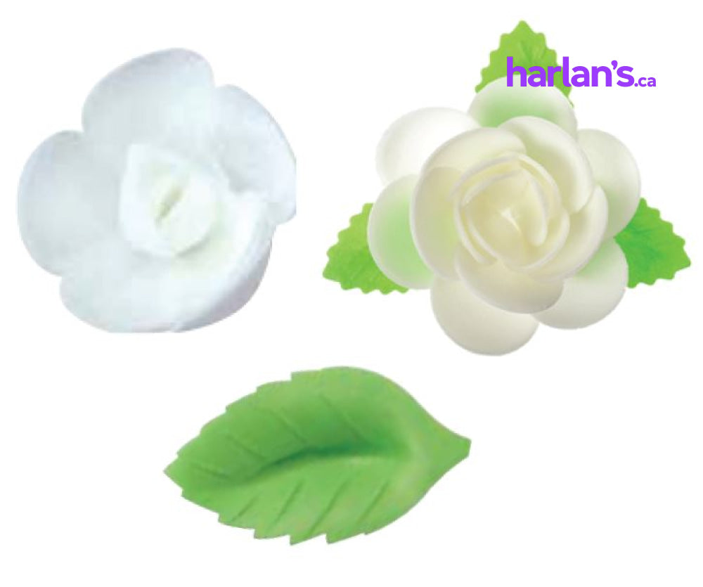 WAFER WHITE SMALL ROSES W/ LEAVES 45NBR01 - Harlan Fairbanks Canada