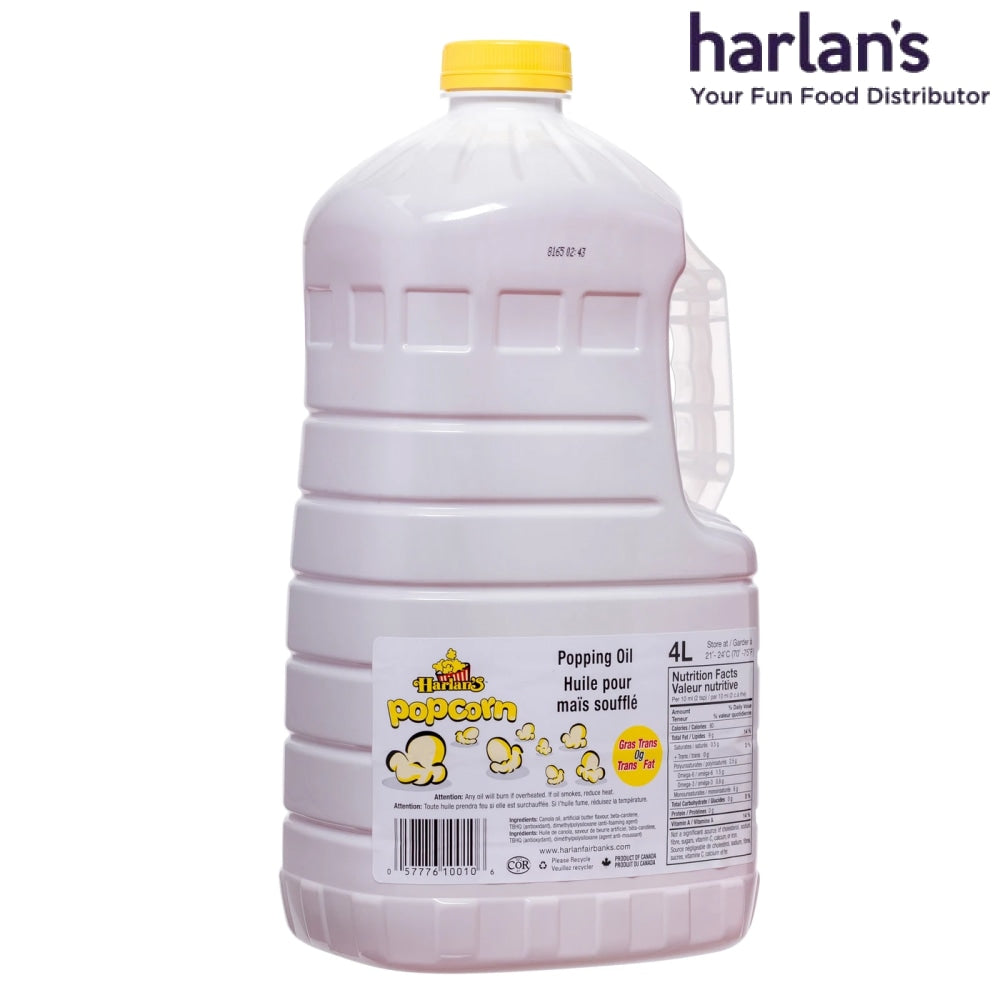 Harlan's Popcorn Popping Oil - One Jug 4L-