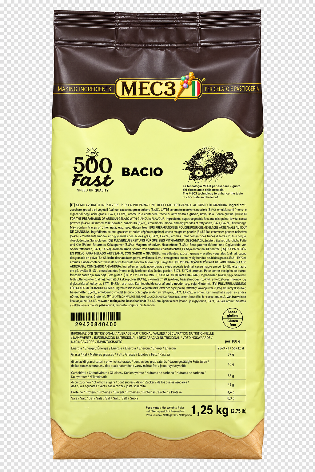 MEC3 Sorbetto Cream Mix, Bacio 500 (Cocoa & Hazelnuts)