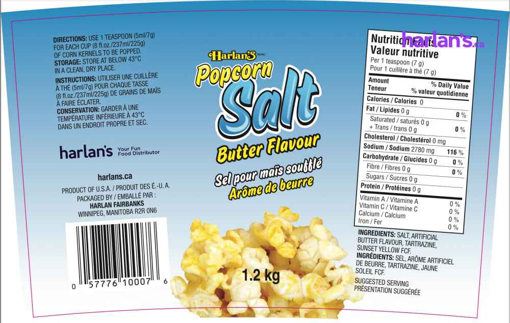Harlan's Popcorn Butter Salt - Flava Salt 1.2KG Tub -Item#51301