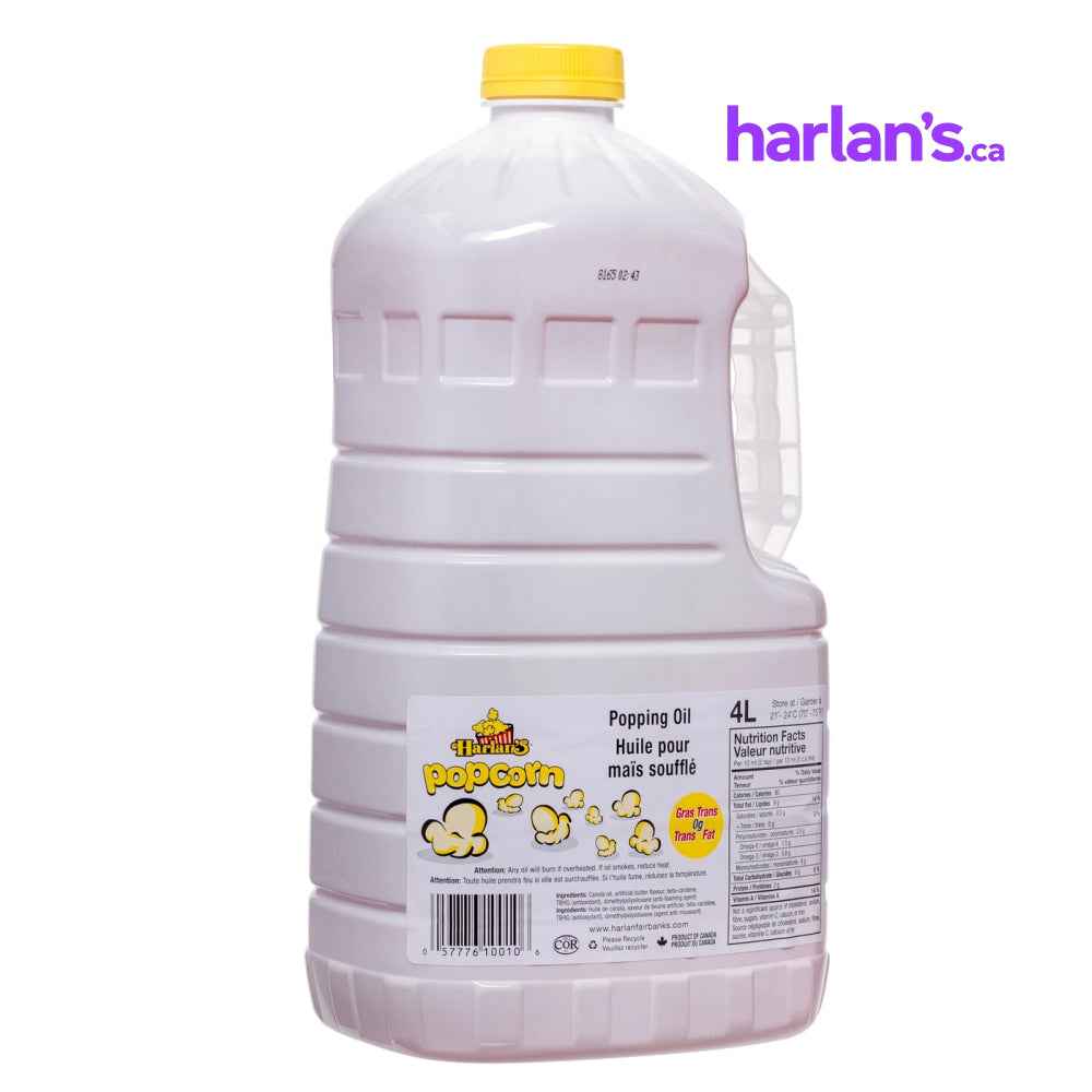 Harlan's Popcorn Popping Oil - One Jug 4L -Item#51204/EACH