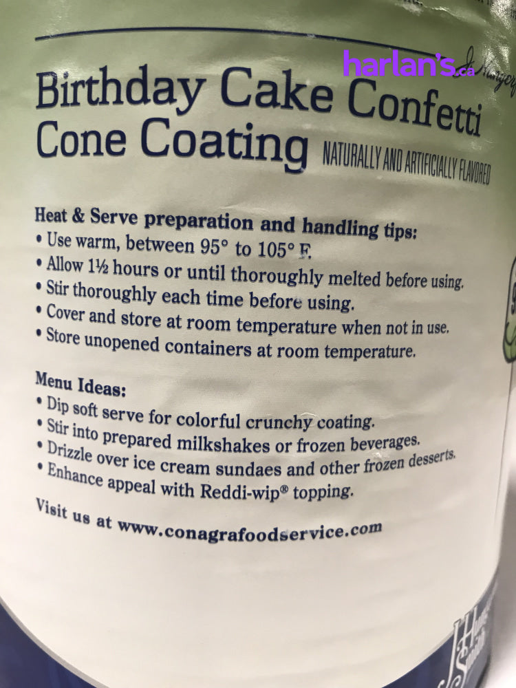 J HUNGERFORD SMITH BIRTHDAY CAKE CONFETTI CONE COATING 3 x 100oz CANS -Item#41150 - Harlan Fairbanks Canada