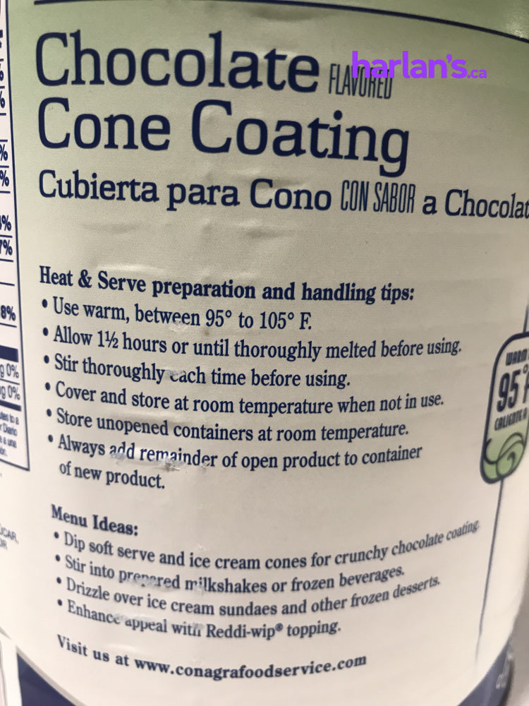 J HUNGERFORD SMITH CHOCOLATE CONE COATING - 6 x 100oz CANS -Item#41612 - Harlan Fairbanks Canada