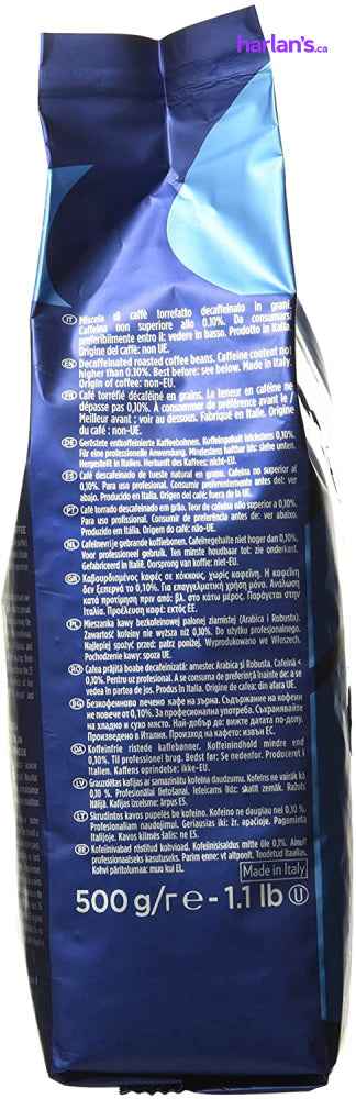 Lavazza DEK Whole Bean Coffee Blend, Decaffeinated Dark Espresso Roast, Case of 12 x 1.1-Pound (.5 KG) Bag -Item#201057