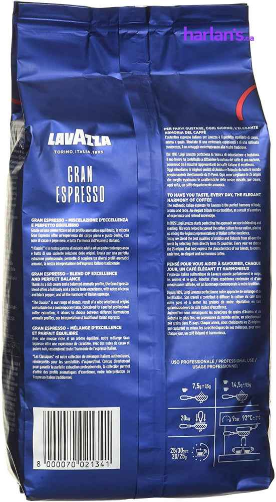Lavazza Gran Espresso Whole Bean Coffee Blend, Espresso Roast, Case of 6 x 2.2-Pound (1 KG) Bag -Item#202134