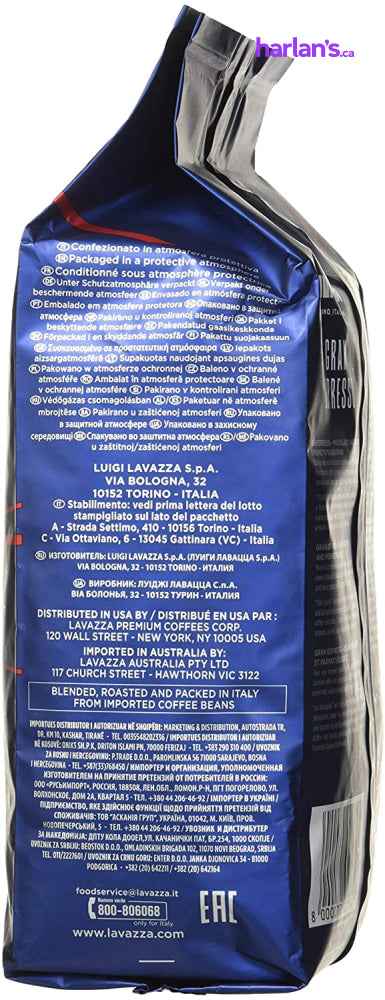 Lavazza Gran Espresso Whole Bean Coffee Blend, Espresso Roast, Case of 6 x 2.2-Pound (1 KG) Bag -Item#202134