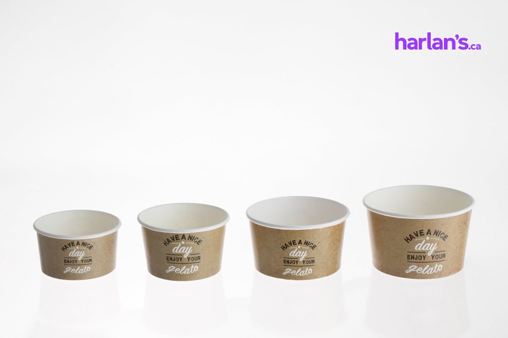 Paper Gelato Cups Printed 160cc/5.41oz - Kraft - 1400/case - Item#45BG110 - Harlan Fairbanks Canada
