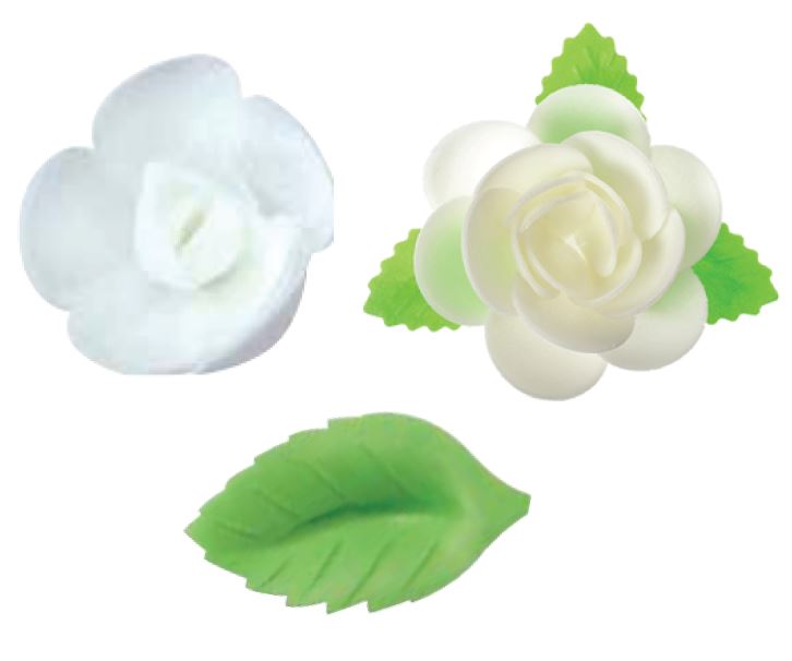 WAFER WHITE SMALL ROSES W/ LEAVES 45NBR01