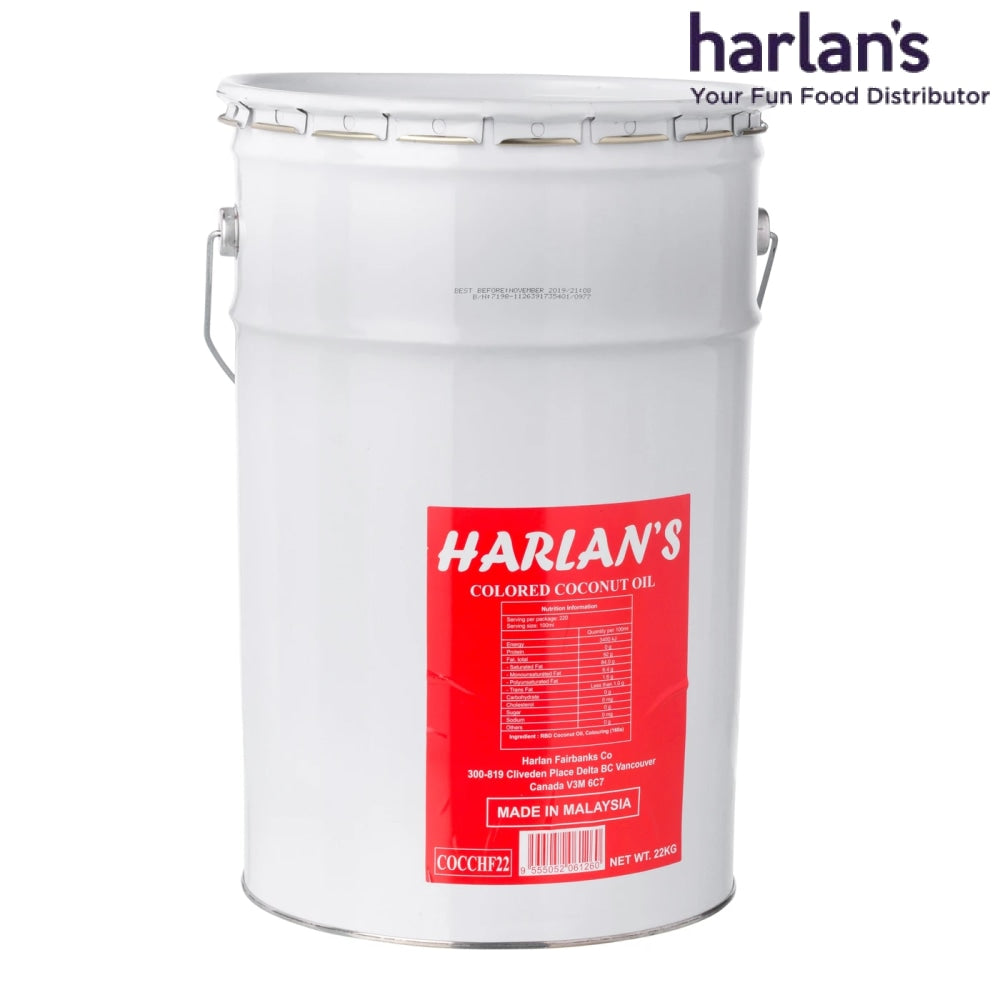 Harlan's Coloured Coconut Popcorn Popping Oil - 22KG Pail-